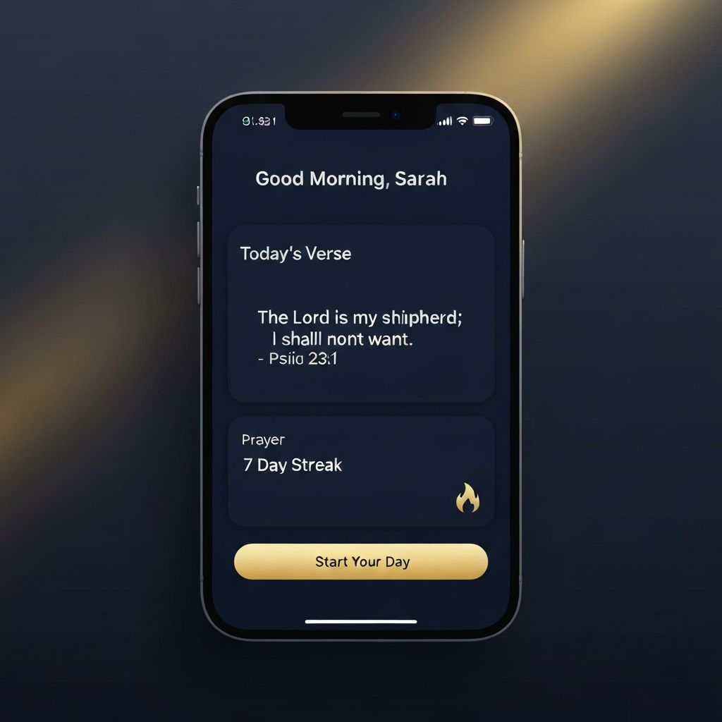 FaithOS App showing daily verse and prayer streak